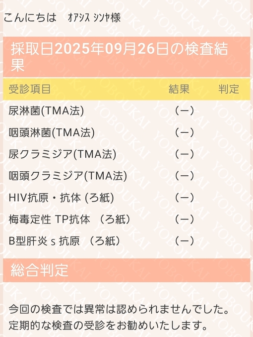 SHINYA(ｼﾝﾔ) 性病検査結果の報告📢
