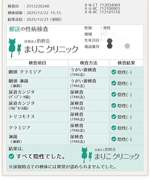 IORI（ｲｵﾘ） 性病検査結果