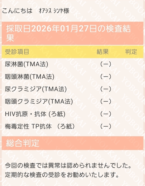 SHINYA(ｼﾝﾔ) ●性病検査結果報告です💉