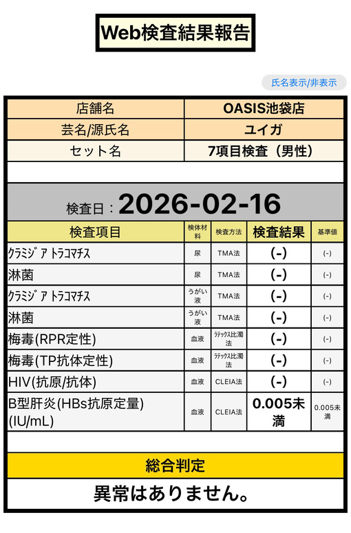 YUIGA(ﾕｲｶﾞ) 今月の検査！
