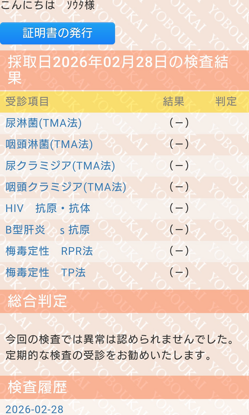 SOTA(ｿｳﾀ) 性病検査陰性