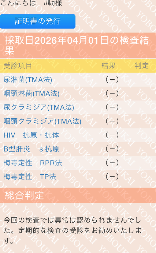 HARUKA(ﾊﾙｶ) 【性病検査】4月結果