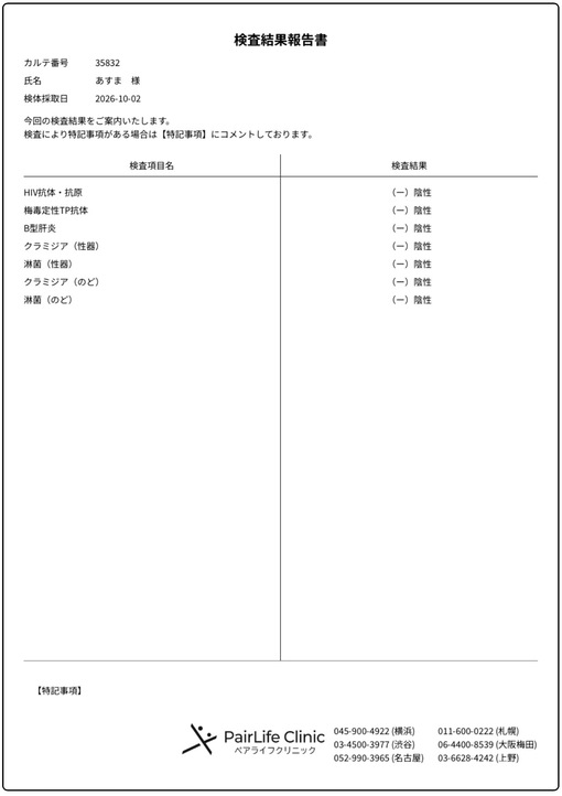 柊 アスマ 今月も性病検査オールクリアです✨