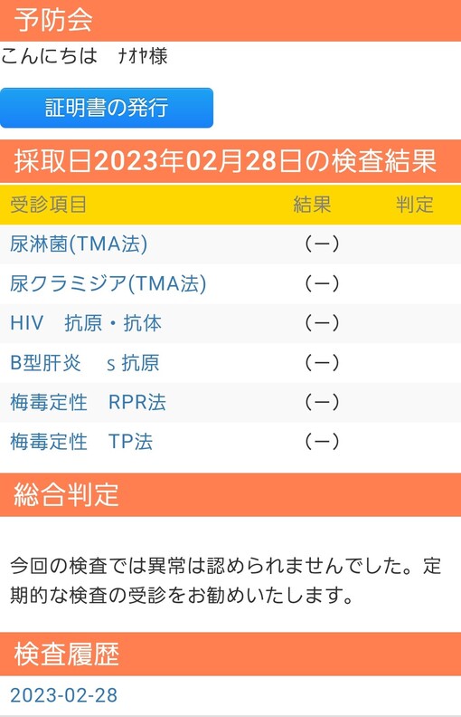 NAOYA(ﾅｵﾔ) 【3月性病検査結果💉】