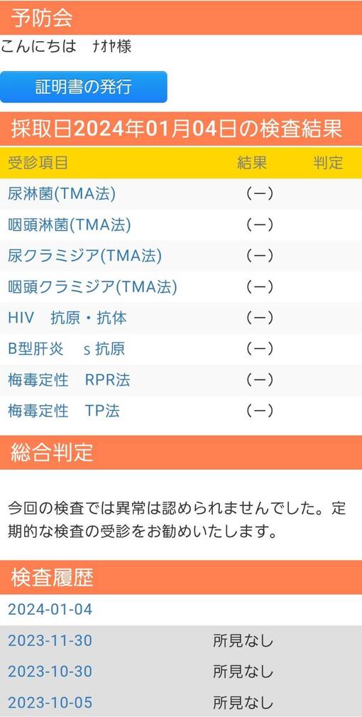 NAOYA(ﾅｵﾔ) 【1月性病検査結果💉】