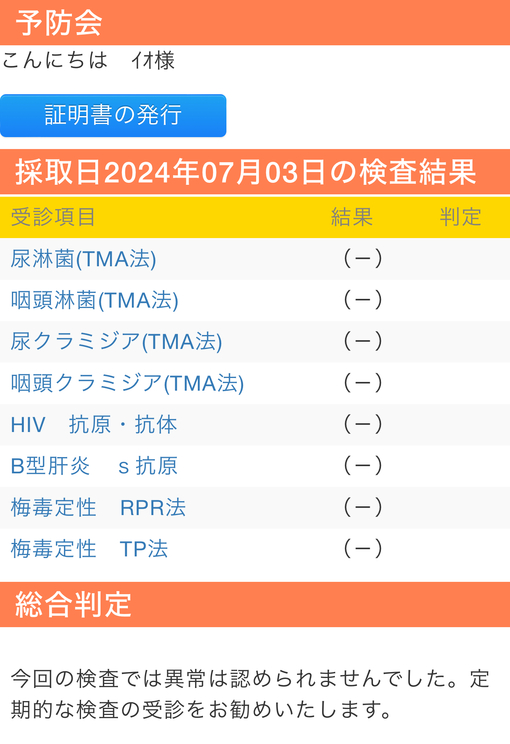 IO(ｲｵ) 性病検査結果