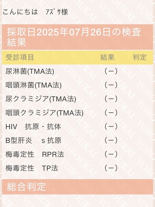 AZUSA(ｱｽﾞｻ) 8月性病検査について